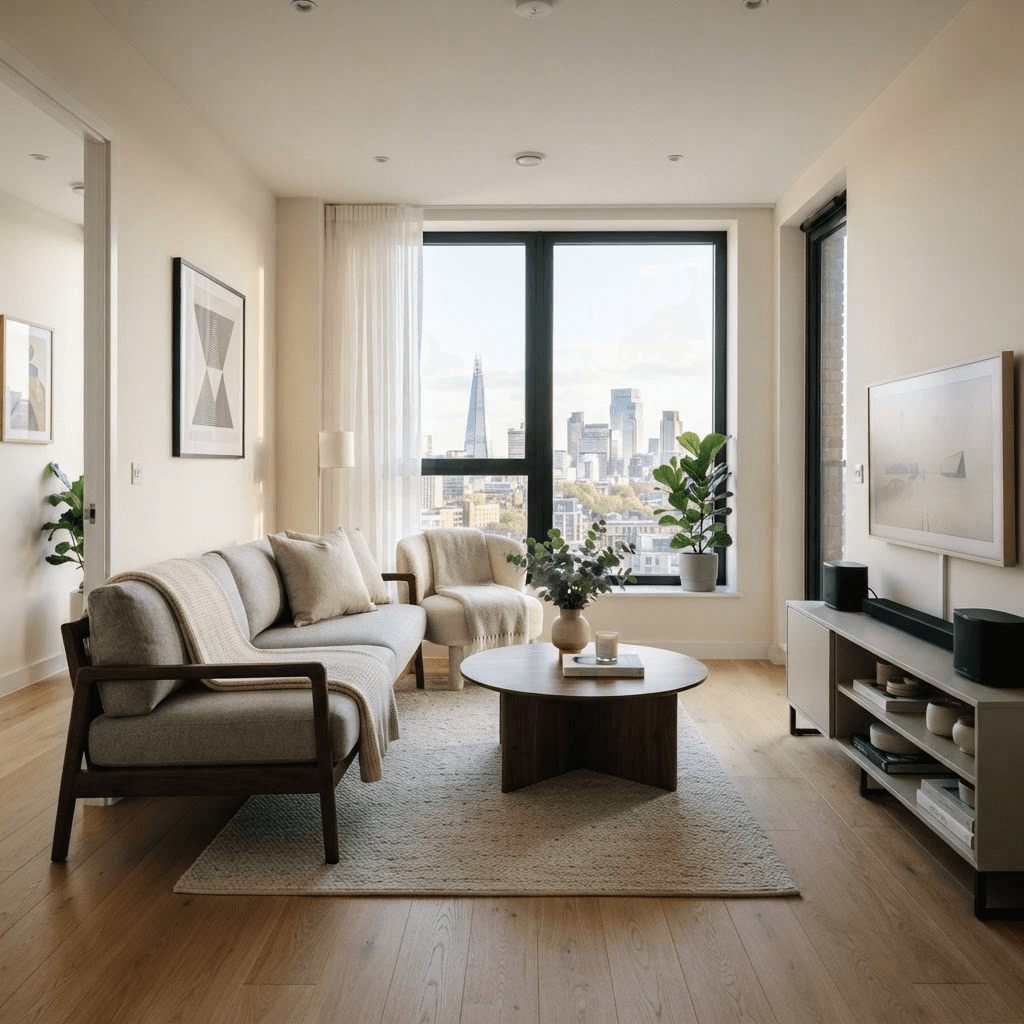 Tidy modern apartment living room after cleaning in Alexandria