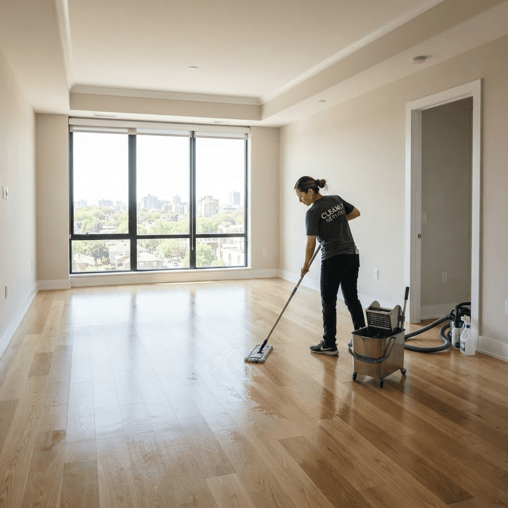 Empty apartment being cleaned before a move-out inspection in Fairfax